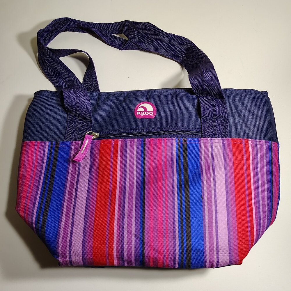 Igloo Cooler Insulated Lunch Bag Pink Purple Stripes School Travel Office